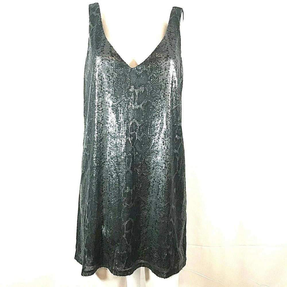 Show Me Your MuMu Dress Womens Sz M Silver Snake Print Sequin Sleeveless‎ Mini